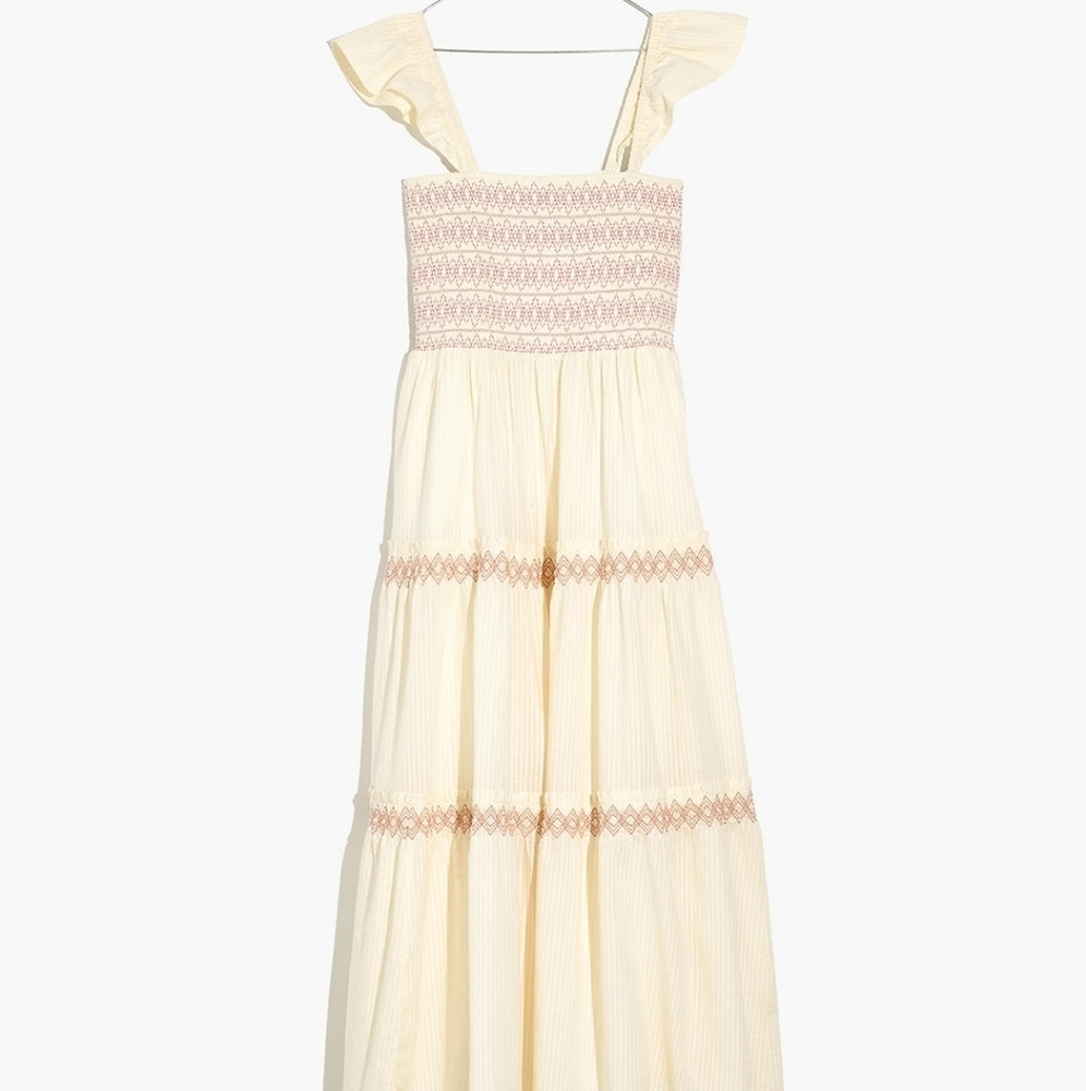 Madewell Cream Maxi Dress with Pink Embroidered Detail